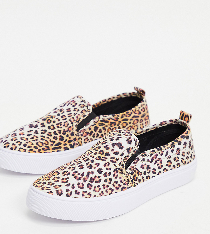 ASOS DESIGN Wide Fit Dotty slip on sneakers in leopard-Multi