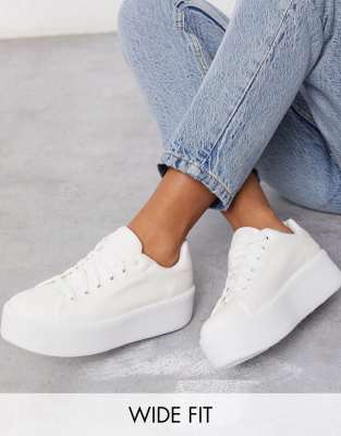 wide fit white platform trainers