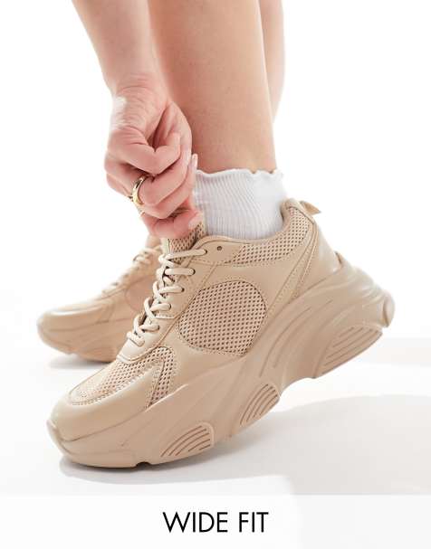 ASOS DESIGN Wide Fit Drop trainer in beige  - view 1