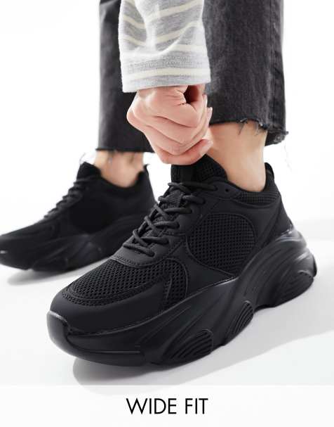 ASOS DESIGN Wide Fit Drop trainer in black - view 1