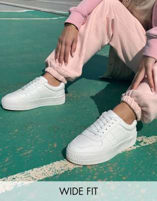 Asos Design Wide Fit Duet Flatform Lace Up Sneakers In White