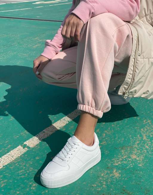 ASOS DESIGN Duet flatform lace up trainers in white