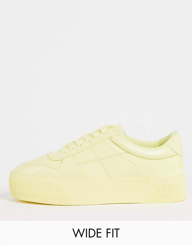 ASOS DESIGN Wide Fit Duet flatform lace up sneakers in yellow