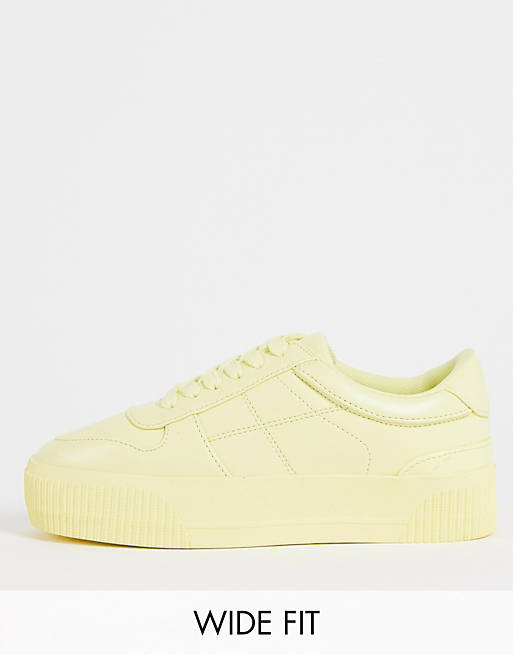 ASOS DESIGN Wide Fit Duet flatform lace up trainers in yellow | ASOS