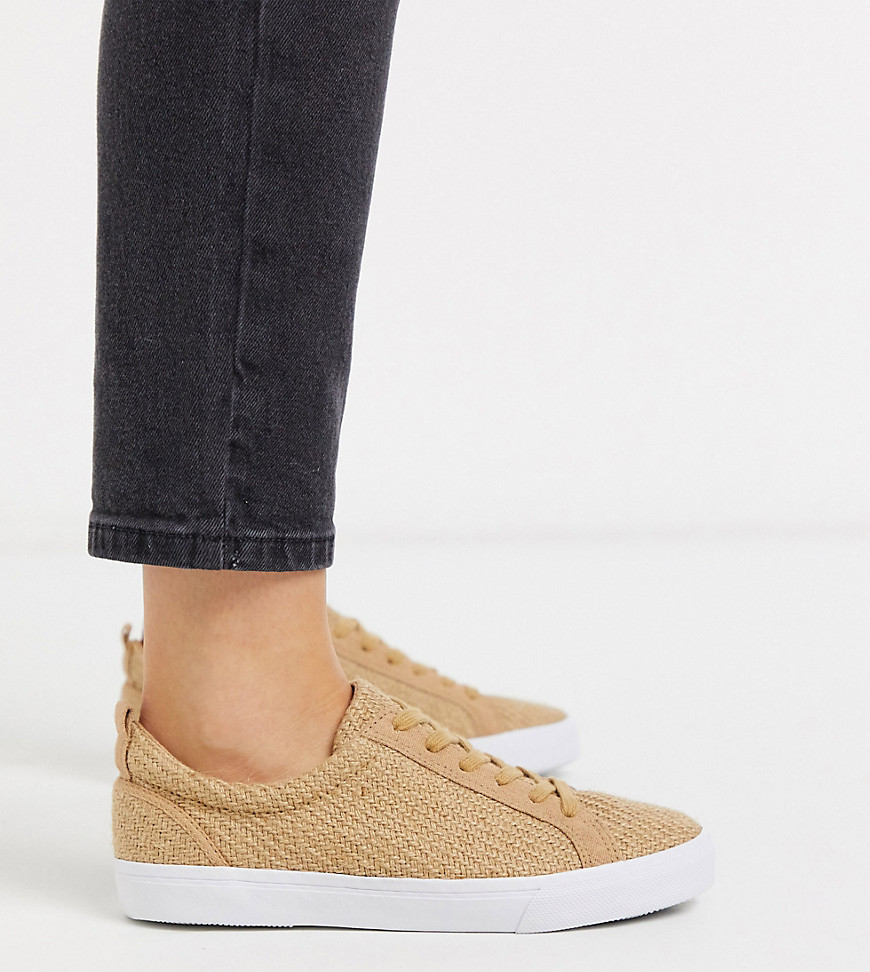 ASOS DESIGN Wide Fit Dunn lace up trainers in natural fabrication-Tan