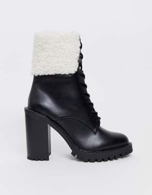 wide fit black borg lined lace up boots