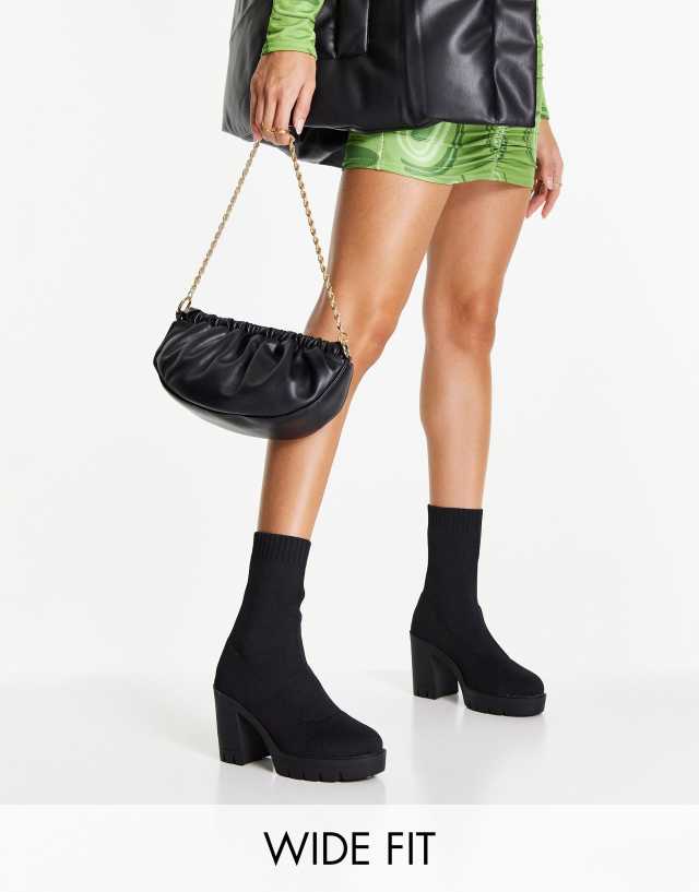 ASOS DESIGN Wide Fit Earthly high heel knitted sock boots in black