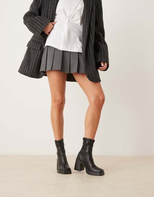 ASOS DESIGN Wide Fit Edison square toe chunky heeled sock boots in black