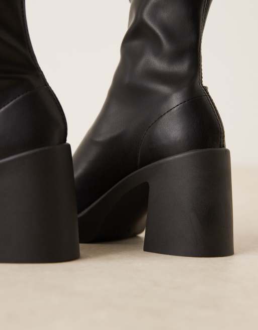 ASOS DESIGN Wide Fit Edison square toe chunky heeled sock boots in black