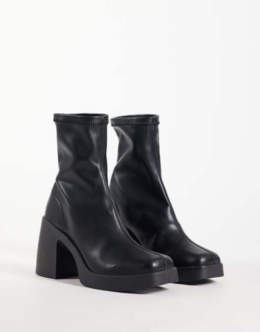 ASOS DESIGN Wide Fit Edison square toe chunky heeled sock boots in black, 2 of 4