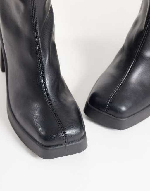 ASOS DESIGN Wide Fit Edison square toe chunky heeled sock boots in black, 3 of 4
