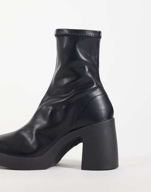ASOS DESIGN Wide Fit Edison square toe chunky heeled sock boots in black, 4 of 4