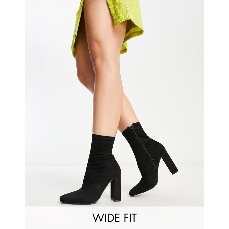 Wide fit black suedette shop block heel hiker boots