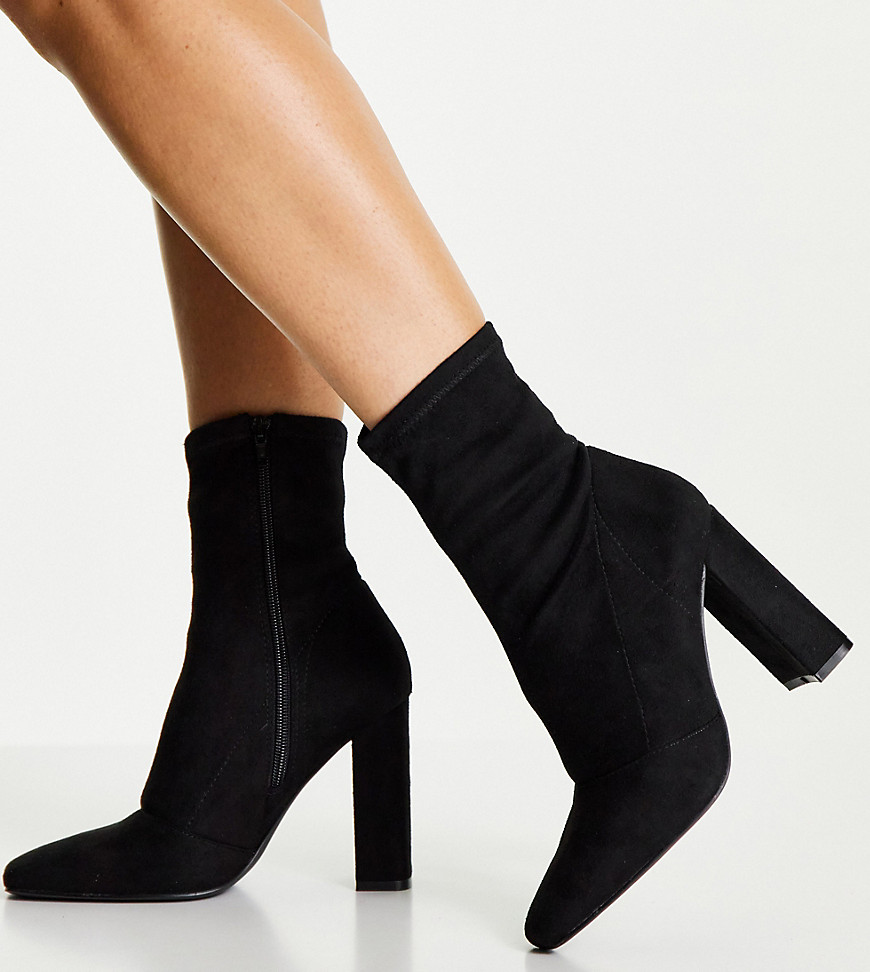 Asos Design Wide Fit Epsom High-heeled Sock Boots In Black Patent ...
