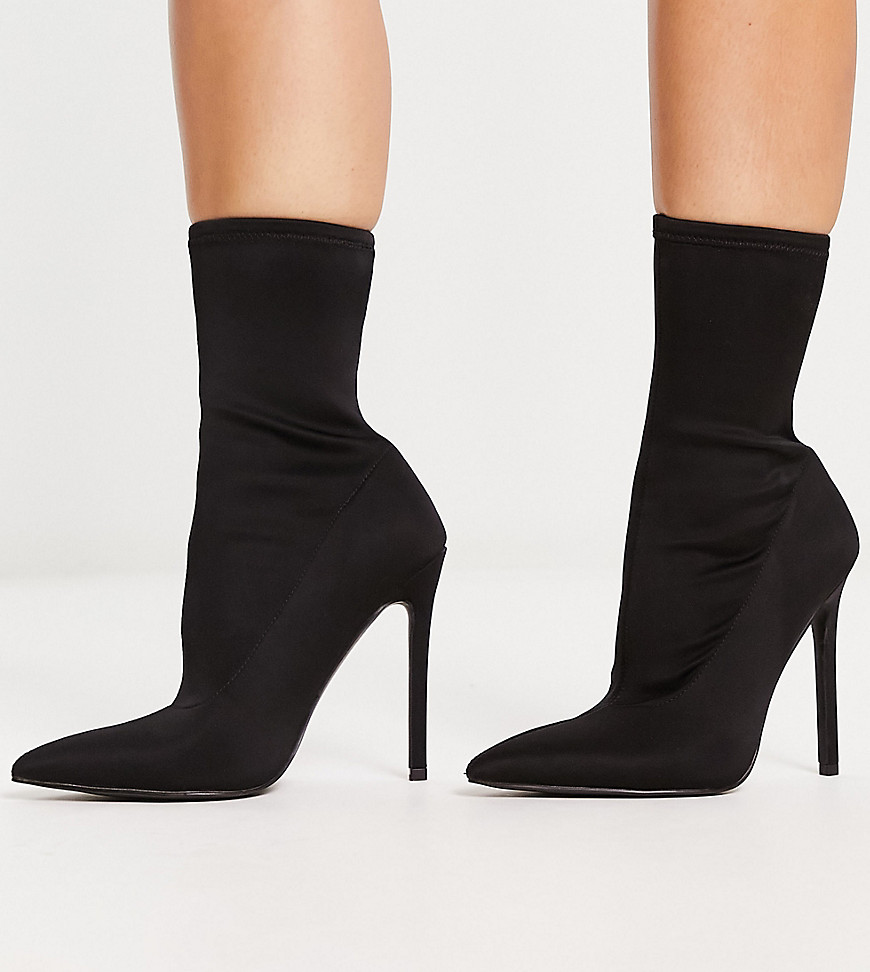 ASOS DESIGN Wide Fit Eleanor high heel sock boots in black
