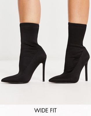 ASOS DESIGN Wide Fit Eleanor high heeled sock boots in black