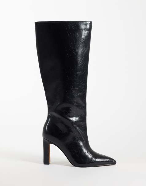 ASOS DESIGN Wide Fit elegante knæstøvler med hæl i sort - view 1
