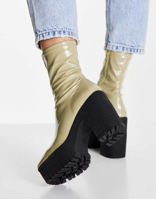 ASOS DESIGN Wide Fit Elena high heeled sock boots in sage green ASOS