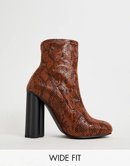ASOS DESIGN Wide Fit Eliza heeled sock boots in snake print