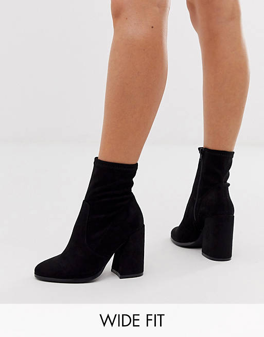 ASOS DESIGN Wide Fit Ellan heeled sock boots in black