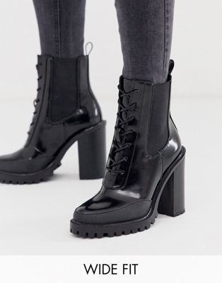 ASOS DESIGN Wide Fit Ellen chunky lace up boots in black | ASOS