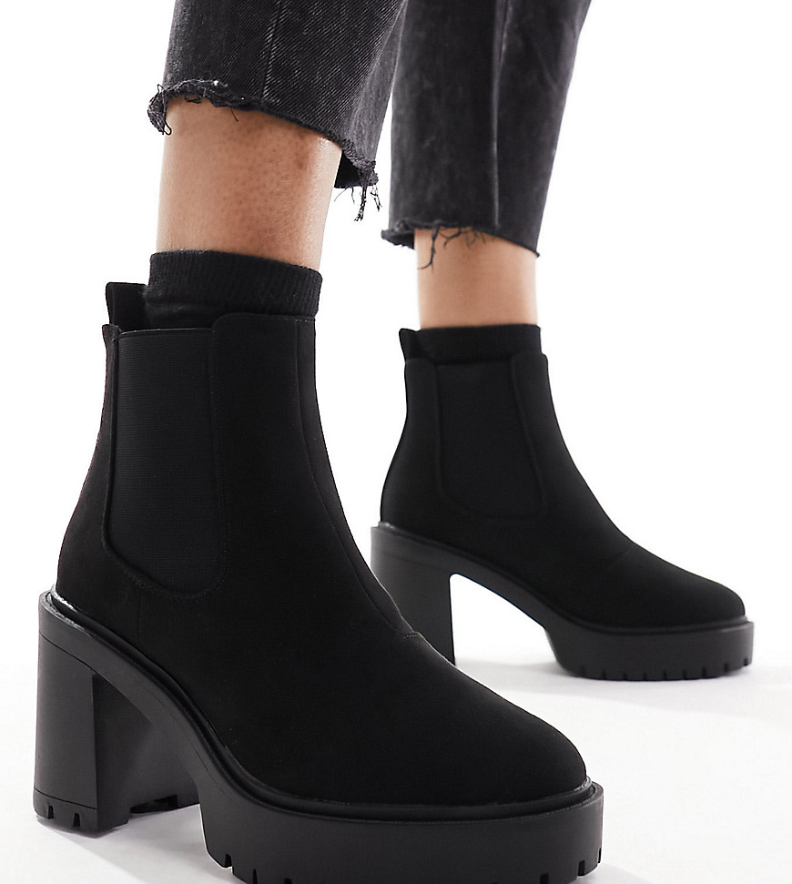 Asos Design Wide Fit Elma Heeled Chunky Chelsea Boots In Black