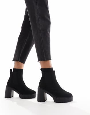 Wide Fit Elma heeled chunky chelsea boots in black