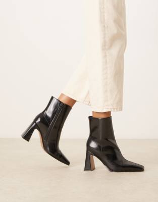 Asos Design Wide Fit Elodie Chisel Toe Heeled Boots In Black