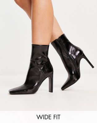 Asos Design Wide Fit Embassy High-heeled Ankle Boots In Black