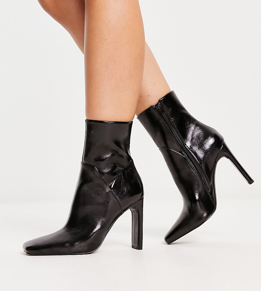 ASOS DESIGN Wide Fit Embassy high-heeled ankle boots in black