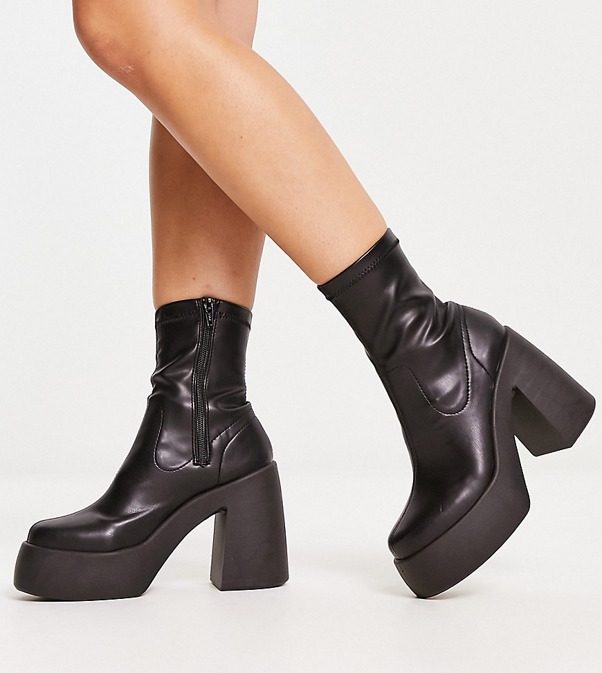 ASOS DESIGN Wide Fit Ember high heeled sock boots in black