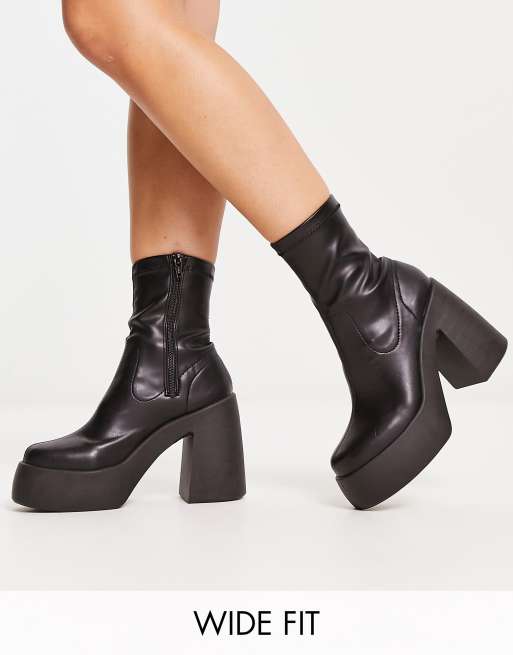 ASOS DESIGN Wide Fit Ember high heeled sock boots in black | ASOS