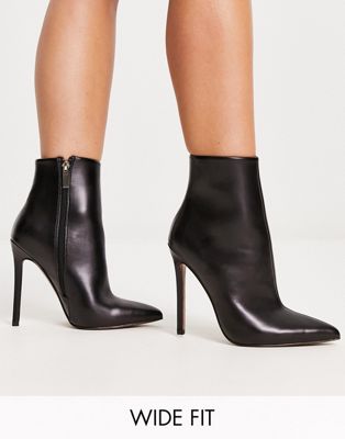 Asos Design Wide Fit Emerald High Heeled Sock Boots In Black