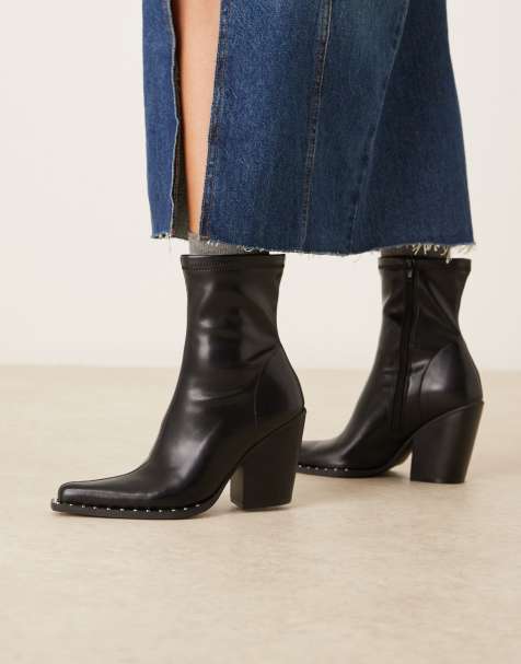 ASOS DESIGN Wide Fit Emrys western sock ankle boots in black - view 1