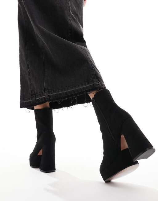 Black Wide Fit Pu Leather Platform Ankle Boots