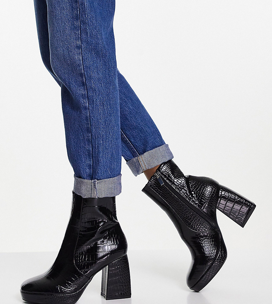 ASOS DESIGN Wide Fit Era high-heeled platform boots in black croc