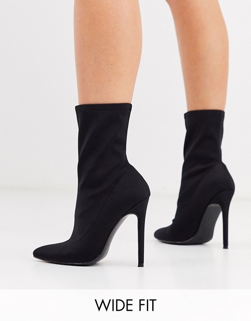 ASOS DESIGN Wide Fit Esmerelda high heeled sock boots in black