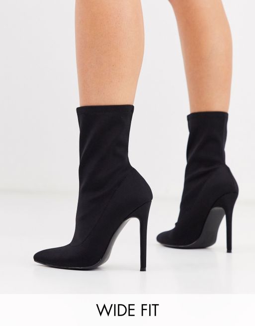 Asos Design Wide Fit Esmerelda High Heeled Sock Boots In Black Asos