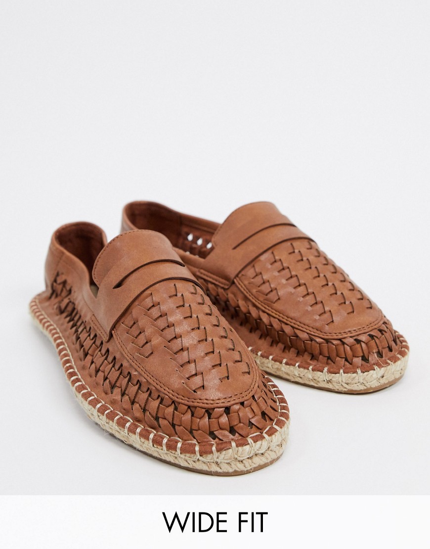 ASOS DESIGN Wide Fit espadrille loafers in tan weave