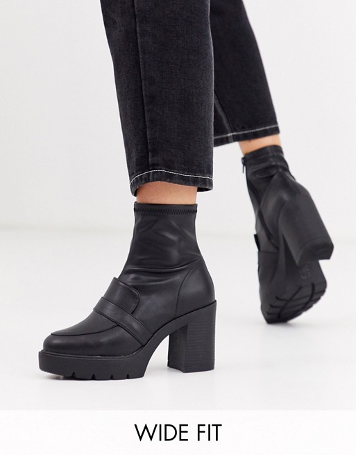 ASOS DESIGN Wide Fit Europe chunky loafer boots in black | ASOS