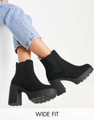 ASOS DESIGN Wide Fit - Eve - Bottines Chelsea chunky à talon - Noir | ASOS