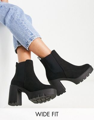 ASOS DESIGN Wide Fit Eve heeled chunky chelsea boots in black | ASOS