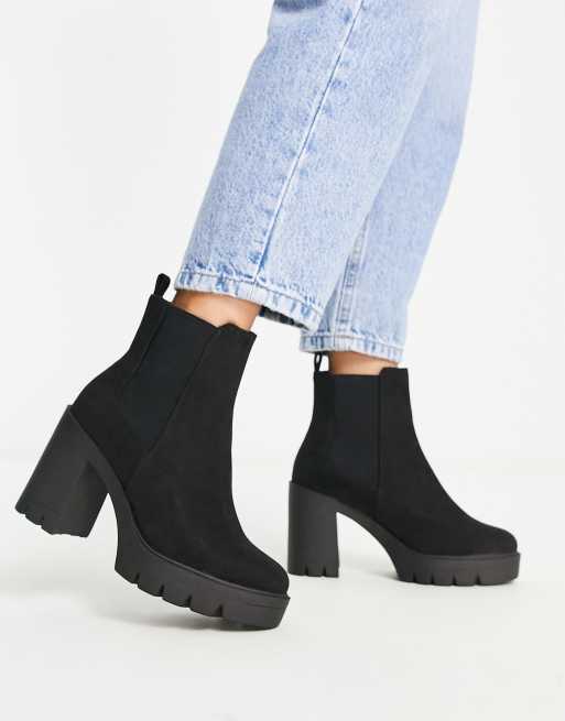 ASOS DESIGN Wide Fit Eve heeled chunky chelsea boots in black | ASOS