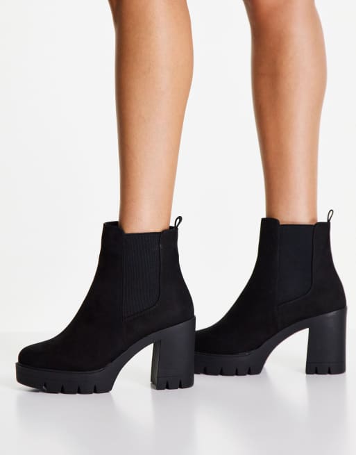 ASOS DESIGN Wide Fit Eve heeled chunky Chelsea boots in black | ASOS