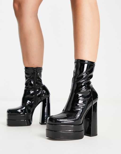 ASOS DESIGN Evita high-heeled square toe woven boots in black