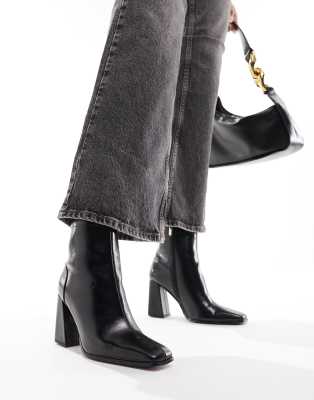 Shop Asos Design Wide Fit Everest Flared Heel Boots In Black