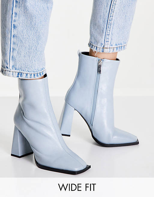 ASOS DESIGN Wide Fit Excel high-heeled ankle boots in blue | ASOS