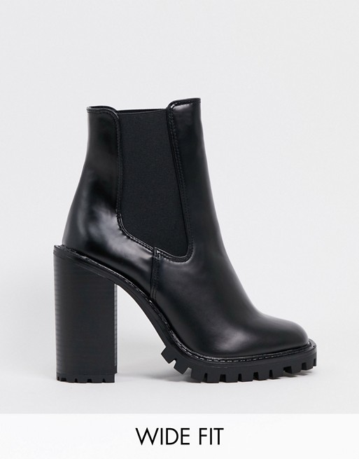 ASOS DESIGN Wide Fit Expect high heeled chunky chelsea boots in black ...