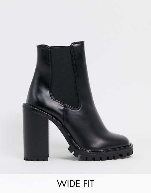 wide fit chunky heeled boots