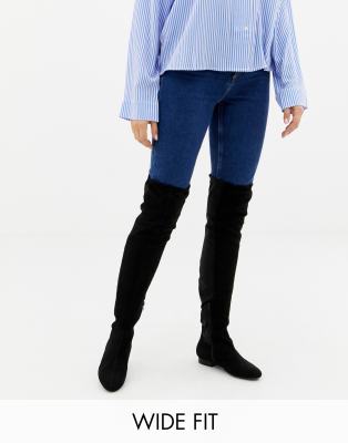 flat denim thigh high boots